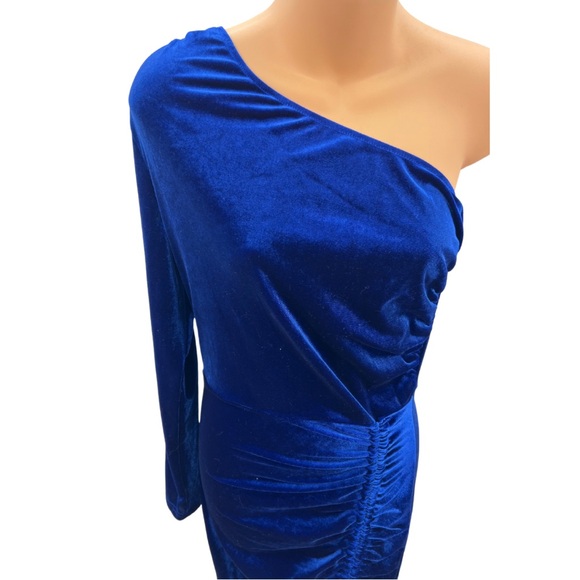 One Shoulder Velvet Ruched Evening Party Dress S royal blue formal going out - Picture 4 of 10